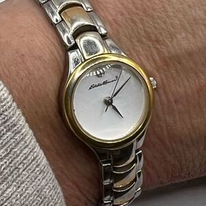 Eddie Bauer Silver‎ and Gold Link Bracelet Watch White Face New Battery